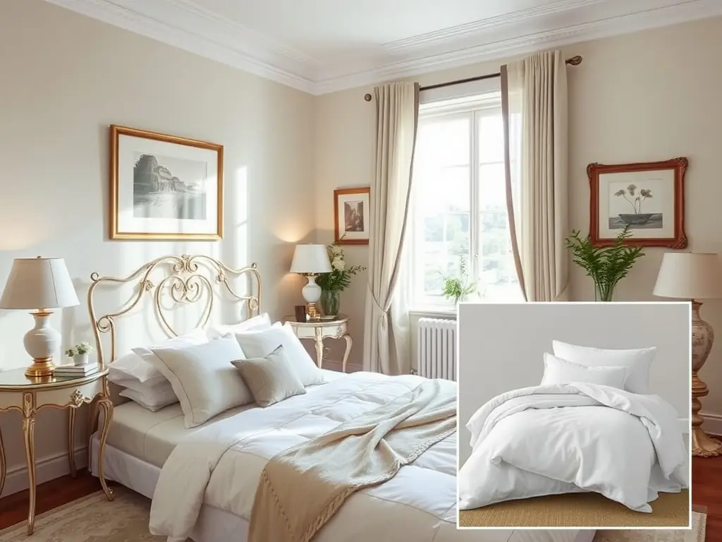 A bedroom staged with luxurious bedding, tasteful artwork, and soft lighting, creating a serene and inviting space that appeals to potential buyers.